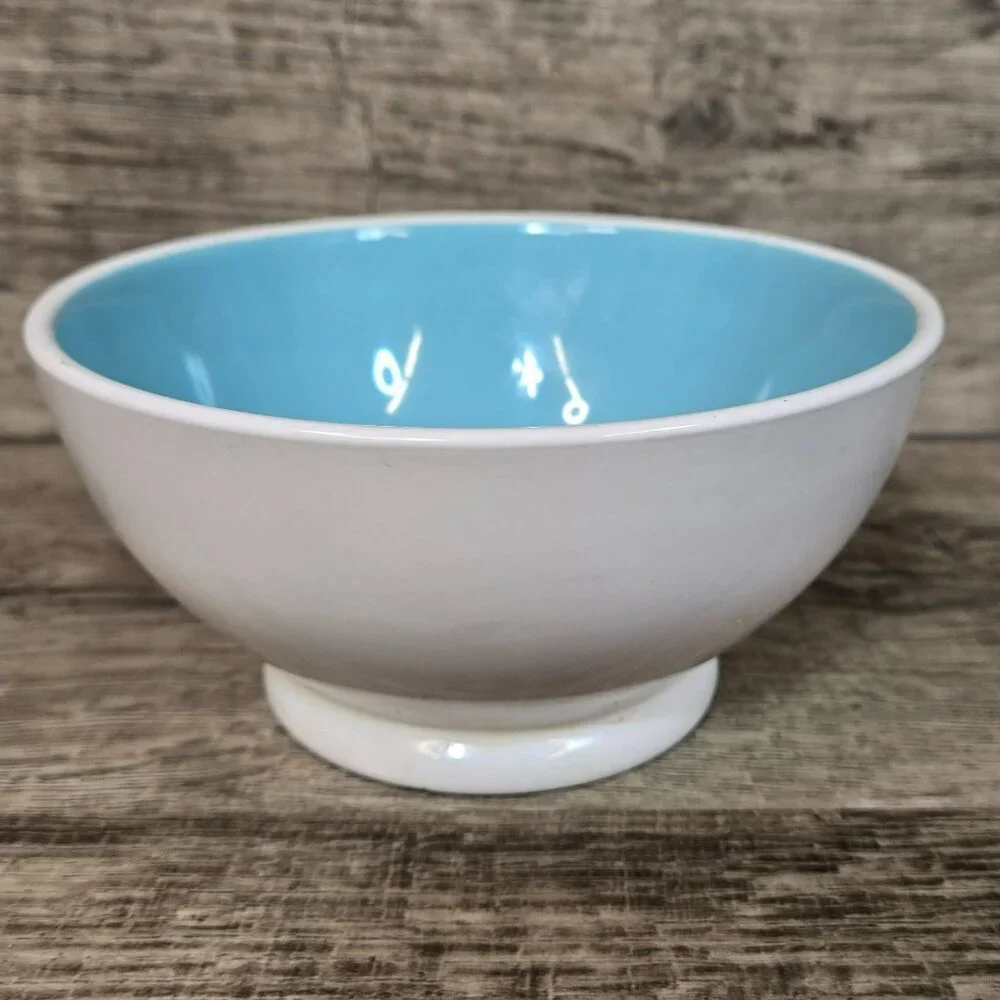 Rae Dunn Artisan Collection Ceramic CEREAL Bowl Blue Interior 5.5 Inches White - Picture 3 of 8